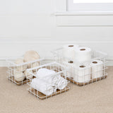 Evvie Vintage Farmhouse Handmade Wire Metal Nesting Storage Baskets with Wood Base