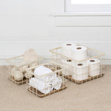 Evvie Vintage Farmhouse Handmade Wire Metal Nesting Storage Baskets with Wood Base