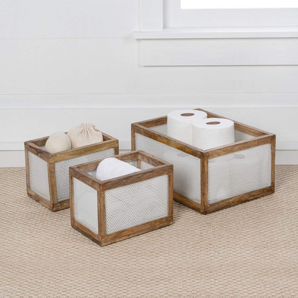 Fallon Modern Minimalist Handmade Wooden Metal Nesting Storage Baskets