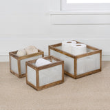 Fallon Modern Minimalist Handmade Wooden Metal Nesting Storage Baskets