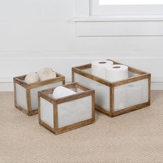 Fallon Modern Minimalist Handmade Wooden Metal Nesting Storage Baskets