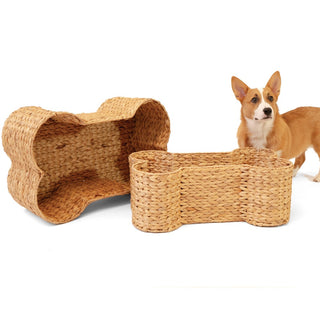 Digby Bone-Shaped Large Hand Woven Water Hyacinth Nesting Pet Toy Organizer Baskets