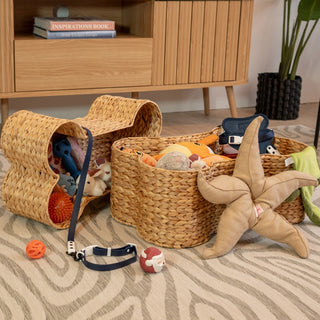 Digby Bone-Shaped Large Hand Woven Water Hyacinth Nesting Pet Toy Organizer Baskets