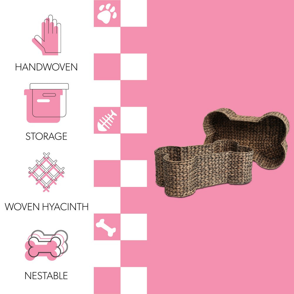 Digby Bone-Shaped Large Hand Woven Water Hyacinth Nesting Pet Toy Organizer Baskets
