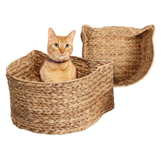 Felix Cat-Shaped Hand Woven Water Hyacinth Nesting Pet Toy Organizer Baskets