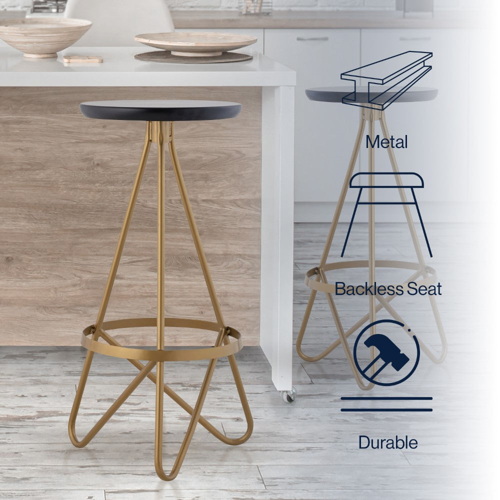 Nobu 30" Modern Industrial Metal Backless Circular Bar Stool
