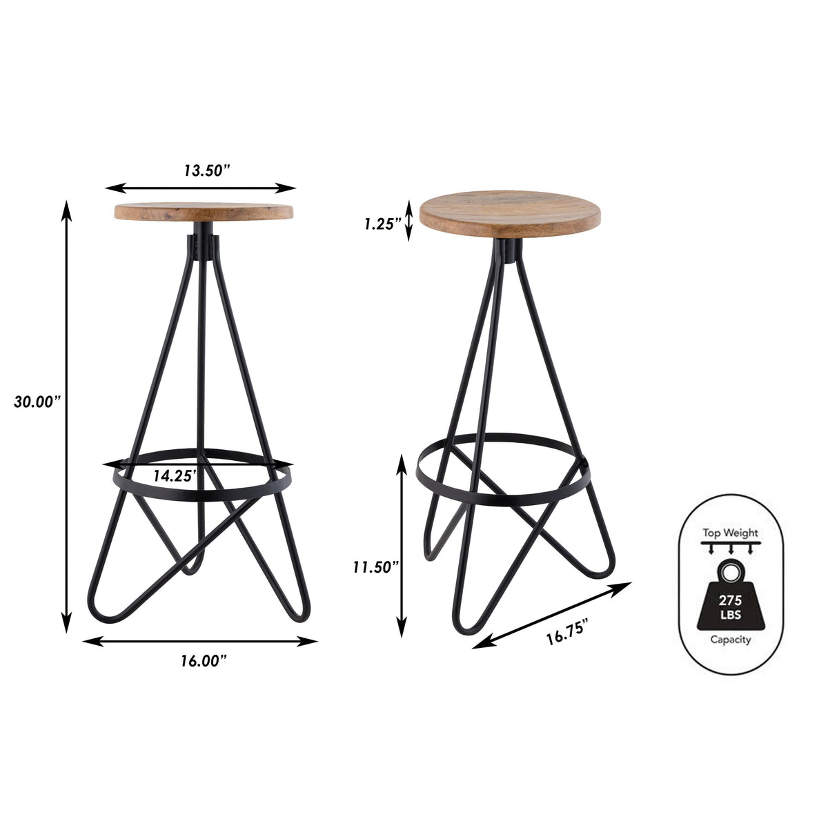 Nobu 30" Modern Industrial Metal Backless Circular Bar Stool