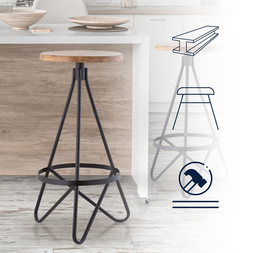 Nobu 30" Modern Industrial Metal Backless Circular Bar Stool