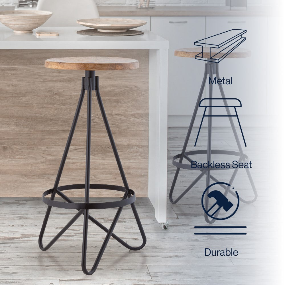 Nobu 30" Modern Industrial Metal Backless Circular Bar Stool