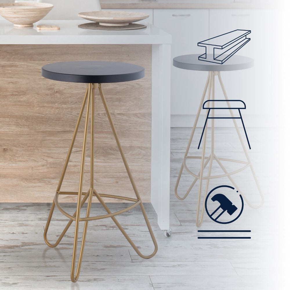 Chantel 30" Modern Industiral Iron Tripod Backless Bar Stool