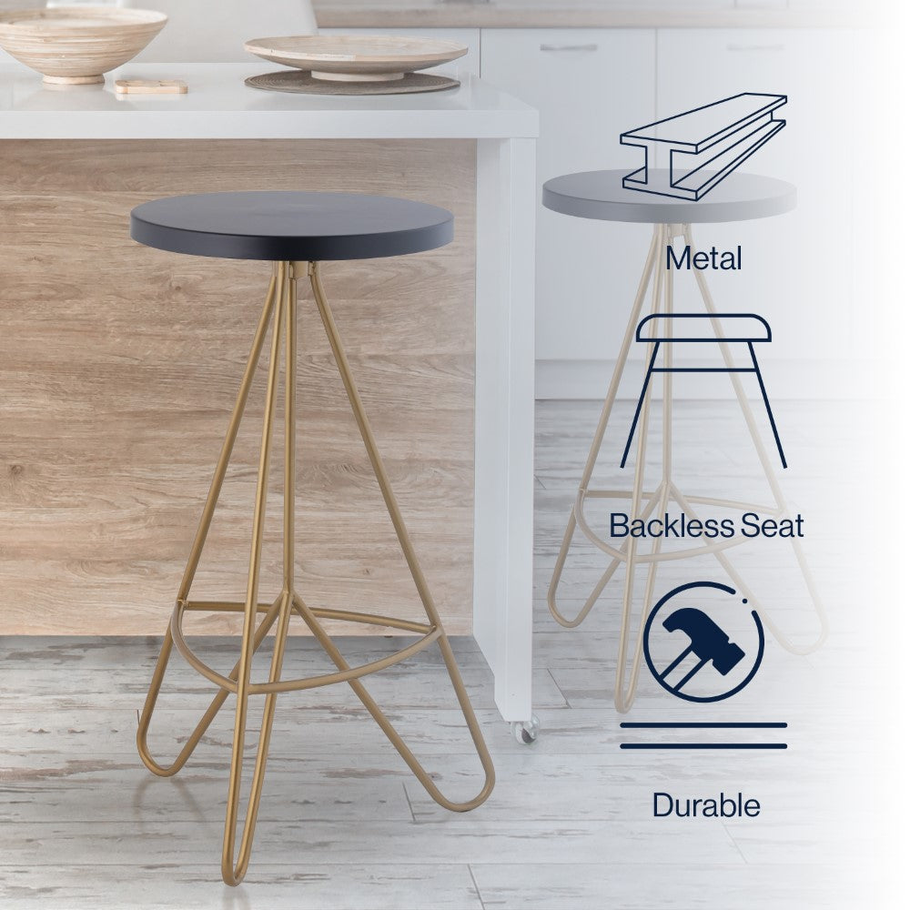 Chantel 30" Modern Industiral Iron Tripod Backless Bar Stool