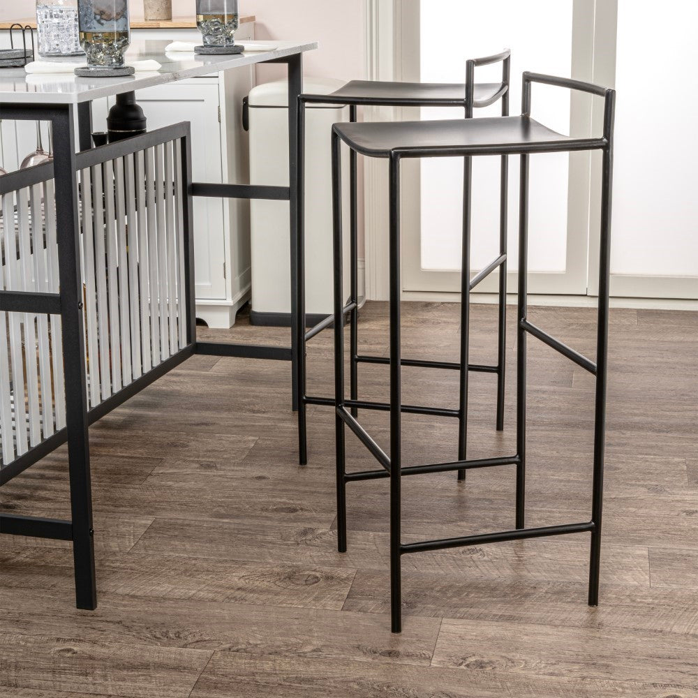Noble 30" Coastal Contemporary Iron Saddle-Seat Low-Back Bar Stool with Foot Rest