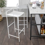 Noble 30" Coastal Contemporary Iron Saddle-Seat Low-Back Bar Stool with Foot Rest