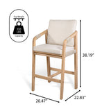 Ashgrove Modern Coastal Tub Roped Acacia Wood Outdoor Bar Stool with Cushions and Armrests Set 2