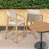 Ashgrove Modern Coastal Tub Roped Acacia Wood Outdoor Bar Stool with Cushions and Armrests Set 2