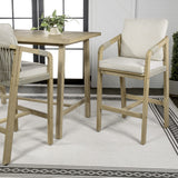 Ashgrove Modern Coastal Tub Roped Acacia Wood Outdoor Bar Stool with Cushions and Armrests Set 2