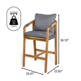 Ashgrove Modern Coastal Tub Roped Acacia Wood Outdoor Bar Stool with Cushions and Armrests Set 2