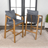 Ashgrove Modern Coastal Tub Roped Acacia Wood Outdoor Bar Stool with Cushions and Armrests Set 2