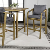 Ashgrove Modern Coastal Tub Roped Acacia Wood Outdoor Bar Stool with Cushions and Armrests Set 2