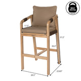 Ashgrove Modern Coastal Tub Roped Acacia Wood Outdoor Bar Stool with Cushions and Armrests Set 2