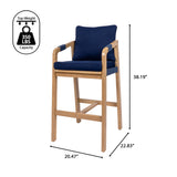 Ashgrove Modern Coastal Tub Roped Acacia Wood Outdoor Bar Stool with Cushions and Armrests Set 2