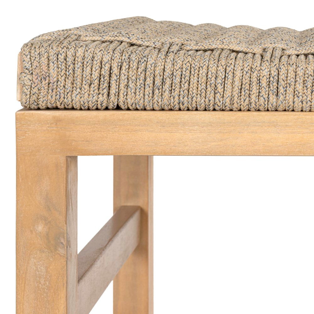 Driftpetal 30" Modern Coastal Backless Acacia Wood Outdoor Bar Stool with Woven Rope Seat Set 2