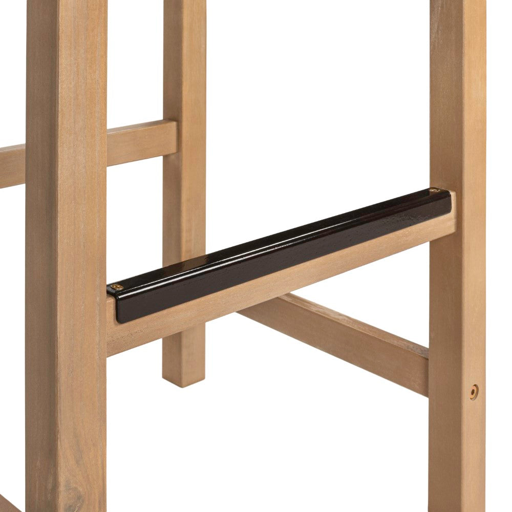Driftpetal 30" Modern Coastal Backless Acacia Wood Outdoor Bar Stool with Woven Rope Seat Set 2