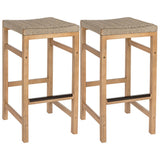 Driftpetal 30" Modern Coastal Backless Acacia Wood Outdoor Bar Stool with Woven Rope Seat Set 2
