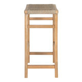 Driftpetal 30" Modern Coastal Backless Acacia Wood Outdoor Bar Stool with Woven Rope Seat Set 2