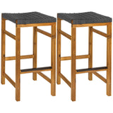 Driftpetal 30" Modern Coastal Backless Acacia Wood Outdoor Bar Stool with Woven Rope Seat Set 2
