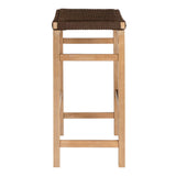 Driftpetal 30" Modern Coastal Backless Acacia Wood Outdoor Bar Stool with Woven Rope Seat Set 2