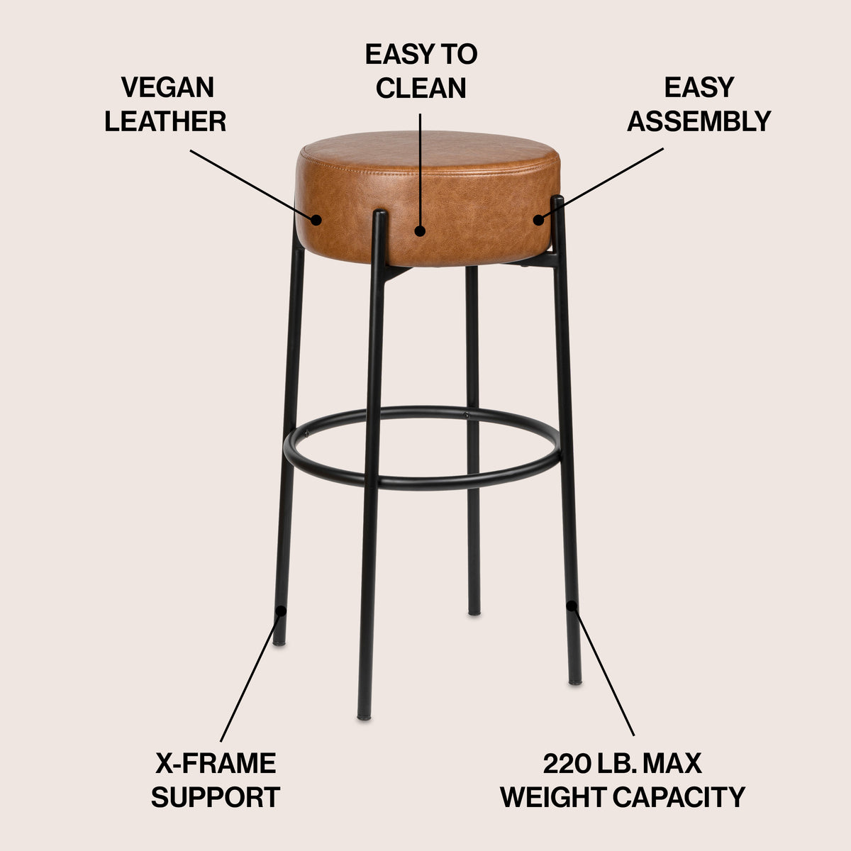 Carrie Modern Round Backless Cushioned Bar/Counter Stool