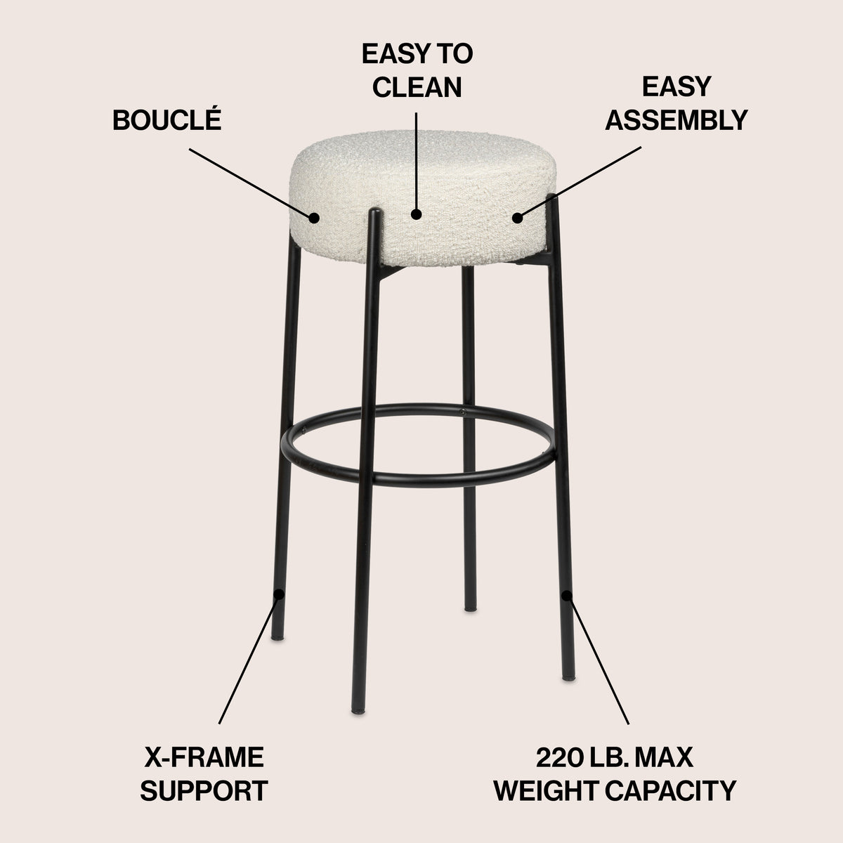 Carrie Modern Round Backless Cushioned Bar/Counter Stool