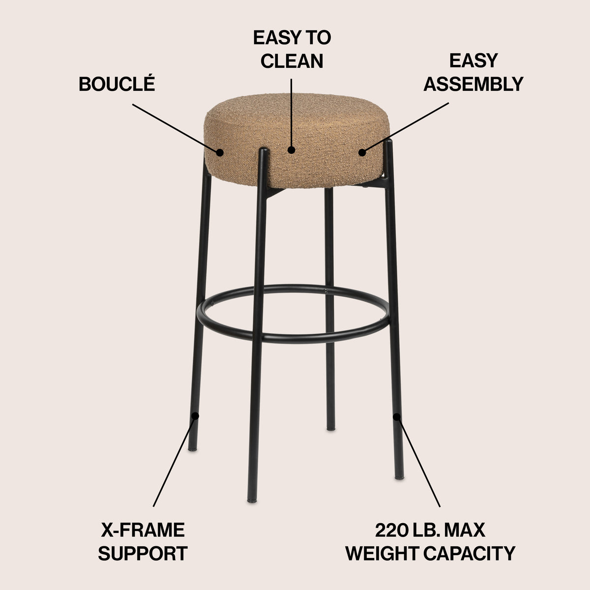 Carrie Modern Round Backless Cushioned Bar/Counter Stool