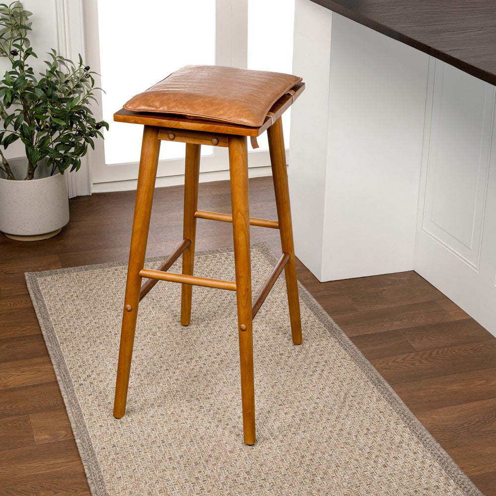 Skystag 26" MidCentury Classic Saddle-Seat Solid Wood/Vegan Leather Backless Counter Stool with Removeable Cushion