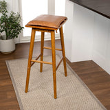 Skystag 26" MidCentury Classic Saddle-Seat Solid Wood/Vegan Leather Backless Counter Stool with Removeable Cushion