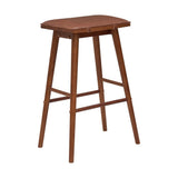 Skystag 26" MidCentury Classic Saddle-Seat Solid Wood/Vegan Leather Backless Counter Stool with Removeable Cushion