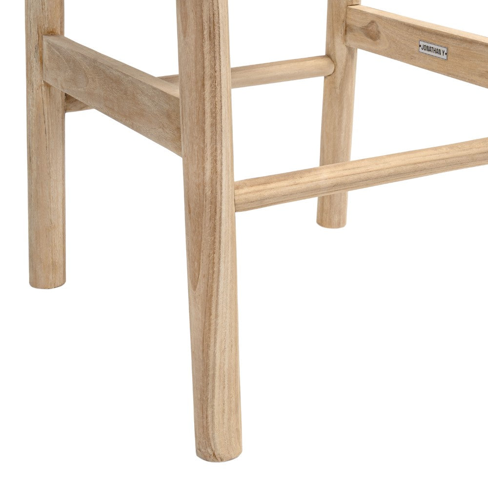 Elvora Coastal Casual Handcrafted Teak Wood Backless Indoor/Outdoor Bar Stool with Synthetic Woven Seat