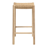 Elvora Coastal Casual Handcrafted Teak Wood Backless Indoor/Outdoor Bar Stool with Synthetic Woven Seat
