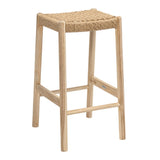 Elvora Coastal Casual Handcrafted Teak Wood Backless Indoor/Outdoor Bar Stool with Synthetic Woven Seat