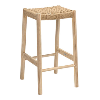Elvora Coastal Casual Handcrafted Teak Wood Backless Indoor/Outdoor Bar Stool with Synthetic Woven Seat
