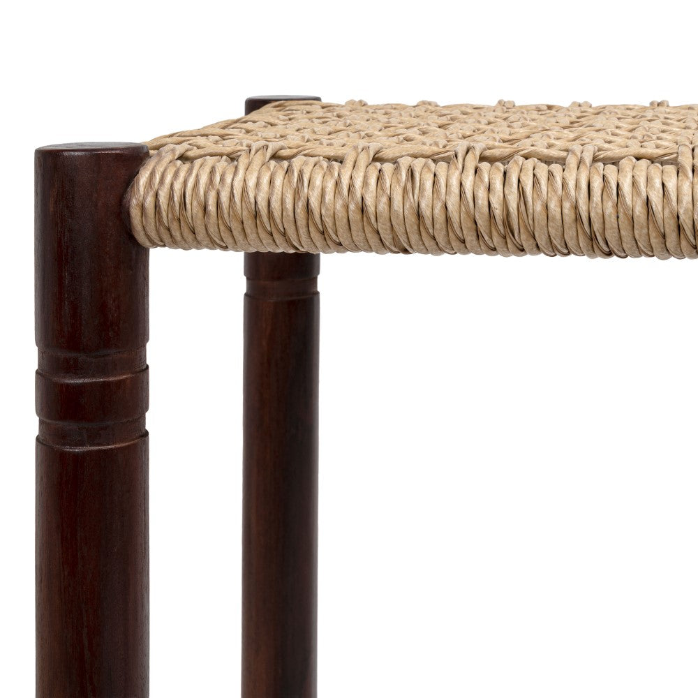 Nivaro 29.5" Casual Bohemian Handcrafted Teak Wood Backless Indoor/Outdoor Bar Stool with Synthetic Woven Rattan Seat