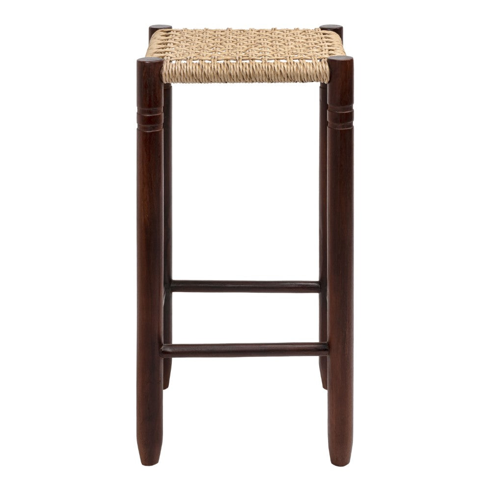 Caldor Coastal Casual Handcrafted Teak Wood Backless Indoor/Outdoor Counter Stool with Synthetic Woven Seat