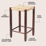 Nivaro 29.5" Casual Bohemian Handcrafted Teak Wood Backless Indoor/Outdoor Bar Stool with Synthetic Woven Rattan Seat