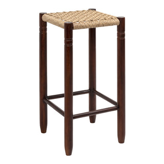 Caldor Coastal Casual Handcrafted Teak Wood Backless Indoor/Outdoor Counter Stool with Synthetic Woven Seat