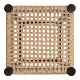Caldor Coastal Casual Handcrafted Teak Wood Backless Indoor/Outdoor Counter Stool with Synthetic Woven Seat
