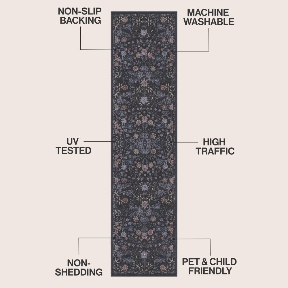 Norvyn Art Nouveau Floral Border Machine-washable Area Rug