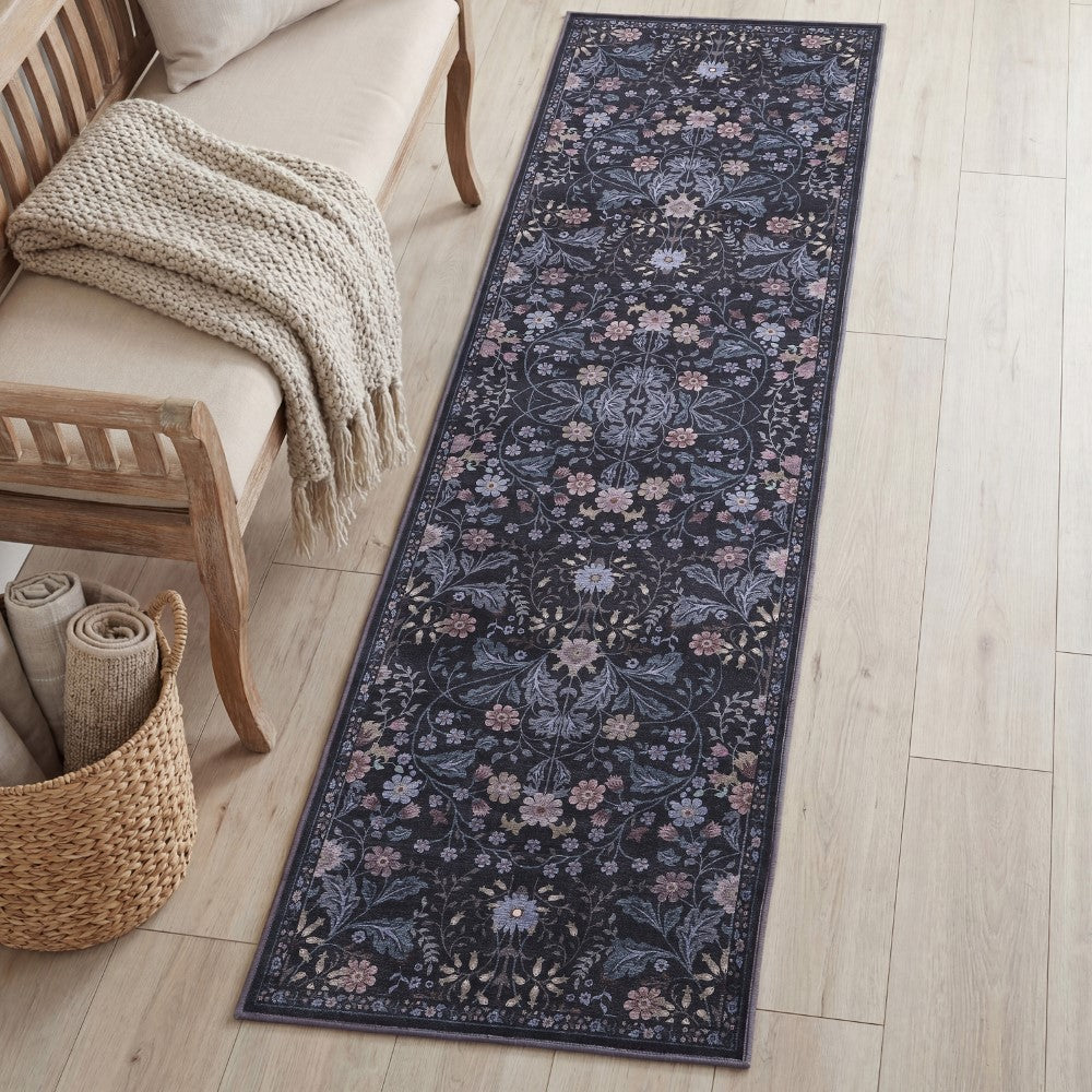 Norvyn Art Nouveau Floral Border Machine-washable Area Rug