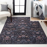 Norvyn Art Nouveau Floral Border Machine-washable Area Rug