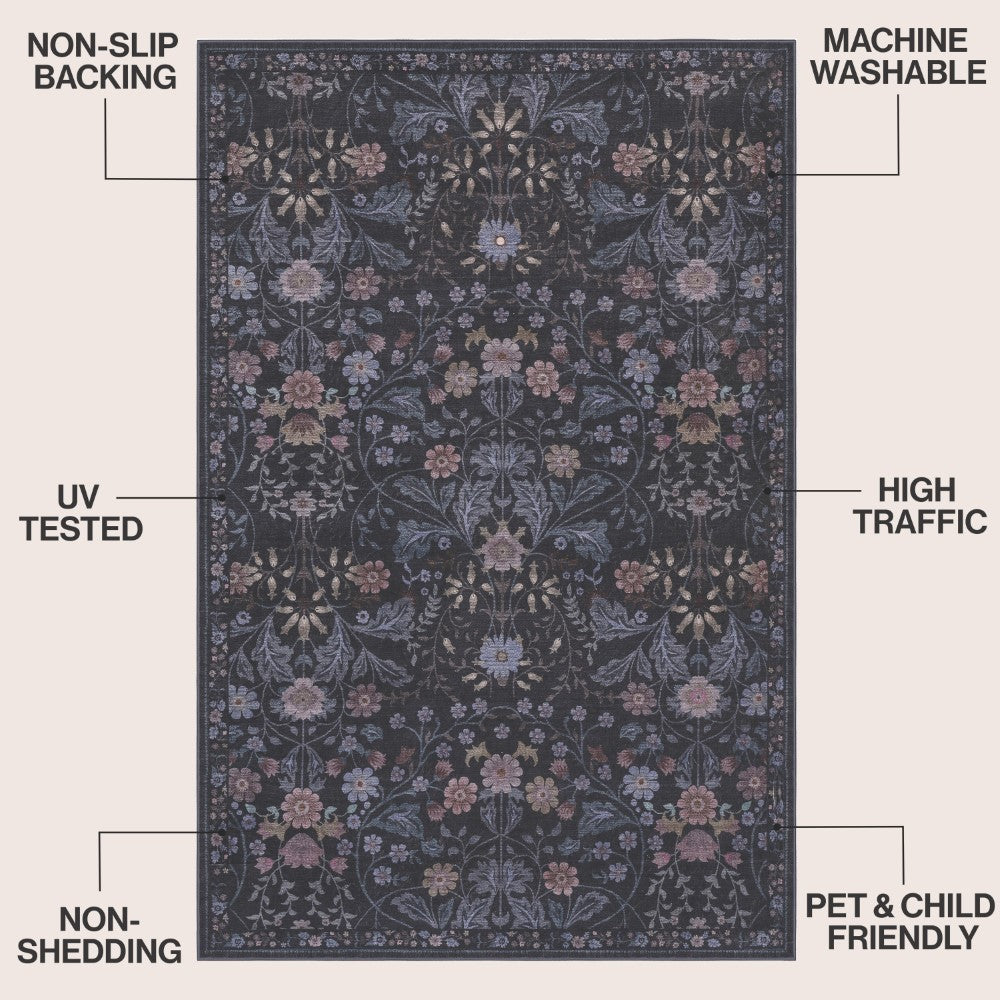 Norvyn Art Nouveau Floral Border Machine-washable Area Rug